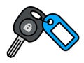 Car key with a colorful blue plastic tag