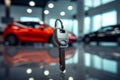 The car key is in the car dealership. Buying a new car or renting one