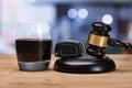 Car Key And Gavel Near Glass Of Alcohol Royalty Free Stock Photo