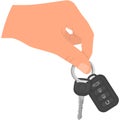 Car key in hand vector flat icon illustration Royalty Free Stock Photo