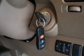 Car key in ignition start lock Royalty Free Stock Photo