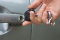 Car key inserted into lock hole Royalty Free Stock Photo