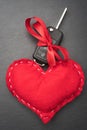 Car key with red bow and a heart Royalty Free Stock Photo