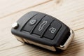 Car key and security remote on the table, concept for rent or buy a new car Royalty Free Stock Photo