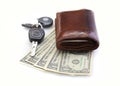 Car-key, wallet and money Royalty Free Stock Photo