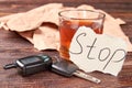 Car keys and alcohol. Royalty Free Stock Photo