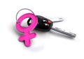 Car keys with female icon keyring. Concept for women drivers or car owners