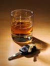 Car keys and glass with alcohol Royalty Free Stock Photo