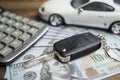 Car keys, money and calculator. Royalty Free Stock Photo