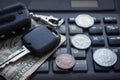 Car keys and small money Royalty Free Stock Photo