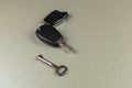 Car keys and a spare key resting on a smooth surface Royalty Free Stock Photo