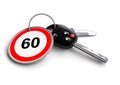 Car keys with speed limit road sign on keyring. Royalty Free Stock Photo