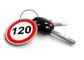 Car keys with speed limit road sign on keyring. Royalty Free Stock Photo