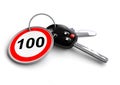 Car keys with speed limit road sign on keyring. Royalty Free Stock Photo
