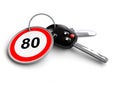 Car keys with speed limit road sign on keyring. Royalty Free Stock Photo