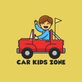 Car Kids Zone Illustration good for logo and badge play zone. Happy Kids ride red Car