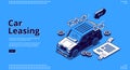 Car leasing isometric landing, automobile lease