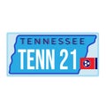 Car license plate from america, state tennessee, isolated on white vector illustration. Old american vintage cartoon car Royalty Free Stock Photo