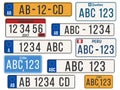 Car license plate. EU countries car number plates. Cuba, Panama, Peru and Quebec registration numbers template vector illustration Royalty Free Stock Photo