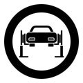 Car lift Car repair Service concept Car on fix lift Car lifted on auto lift icon in circle round black color vector illustration