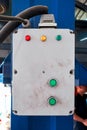 Car lift control panel and buttons in a repair service workshop Royalty Free Stock Photo