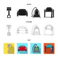 Car on lift, piston and pump black,flat,outline icons in set collection for design.Car maintenance station vector symbol Royalty Free Stock Photo