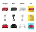 Car on lift, piston and pump cartoon,black,outline,flat icons in set collection for design.Car maintenance station Royalty Free Stock Photo