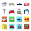 Car on lift, piston and pump cartoon,flat icons in set collection for design.Car maintenance station vector symbol stock Royalty Free Stock Photo