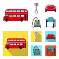 Car on lift, piston and pump cartoon,flat icons in set collection for design.Car maintenance station vector symbol stock Royalty Free Stock Photo