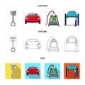 Car on lift, piston and pump cartoon,outline,flat icons in set collection for design.Car maintenance station vector Royalty Free Stock Photo