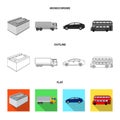 Car on lift, piston and pump flat,outline,monochrome icons in set collection for design.Car maintenance station vector Royalty Free Stock Photo