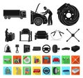 Car, lift, pump and other equipment black,flat icons in set collection for design. Car maintenance station vector symbol Royalty Free Stock Photo