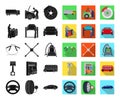 Car, lift, pump and other equipment black,flat icons in set collection for design. Car maintenance station vector symbol