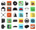 Car, lift, pump and other equipment black,flat icons in set collection for design. Car maintenance station vector symbol Royalty Free Stock Photo