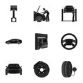 Car, lift, pump and other equipment black icons in set collection for design. Car maintenance station vector symbol Royalty Free Stock Photo