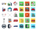 Car, lift, pump and other equipment cartoon,flat icons in set collection for design. Car maintenance station vector Royalty Free Stock Photo