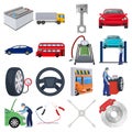 Car, lift, pump and other equipment cartoon icons in set collection for design. Car maintenance station vector symbol Royalty Free Stock Photo