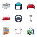 Car, lift, pump and other equipment cartoon icons in set collection for design. Car maintenance station vector symbol Royalty Free Stock Photo