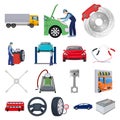 Car, lift, pump and other equipment cartoon icons in set collection for design. Car maintenance station vector symbol Royalty Free Stock Photo