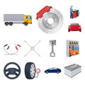 Car, lift, pump and other equipment cartoon icons in set collection for design. Car maintenance station vector symbol Royalty Free Stock Photo