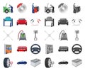 Car, lift, pump and other equipment cartoon,mono icons in set collection for design. Car maintenance station vector