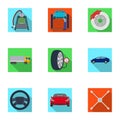 Car, lift, pump and other equipment flat icons in set collection for design. Car maintenance station vector symbol stock Royalty Free Stock Photo