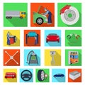 Car, lift, pump and other equipment flat icons in set collection for design. Car maintenance station vector symbol stock Royalty Free Stock Photo