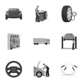 Car, lift, pump and other equipment monochrome icons in set collection for design. Car maintenance station vector symbol Royalty Free Stock Photo