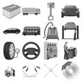 Car, lift, pump and other equipment monochrome icons in set collection for design. Car maintenance station vector symbol Royalty Free Stock Photo