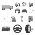 Car, lift, pump and other equipment monochrome icons in set collection for design. Car maintenance station vector symbol Royalty Free Stock Photo