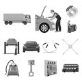 Car, lift, pump and other equipment monochrome icons in set collection for design. Car maintenance station vector symbol Royalty Free Stock Photo