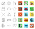 Car, lift, pump and other equipment outline,flat icons in set collection for design. Car maintenance station vector Royalty Free Stock Photo