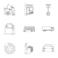 Car, lift, pump and other equipment outline icons in set collection for design. Car maintenance station vector symbol Royalty Free Stock Photo