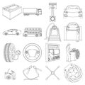 Car, lift, pump and other equipment outline icons in set collection for design. Car maintenance station vector symbol Royalty Free Stock Photo